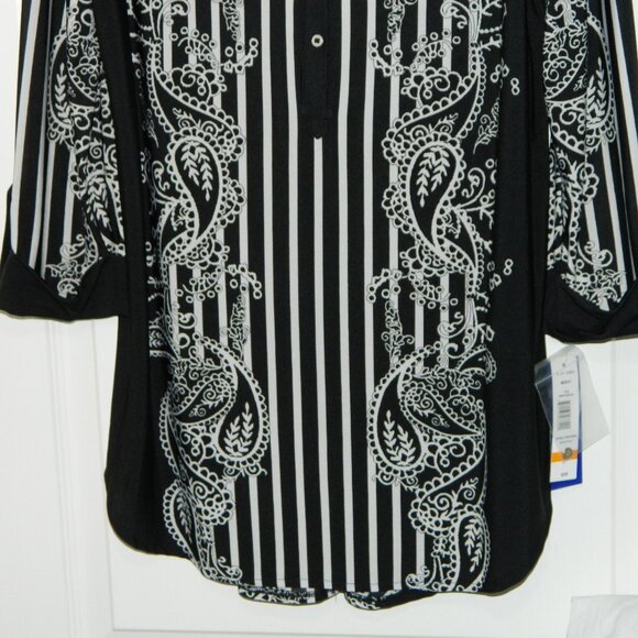 2 for/ $40 Nygard Half Button Up Black Paisley Striped Tunic Size Small - Picture 5 of 16